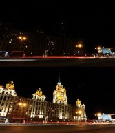 Moscow's Hotel Ukraina - lights, lights off on Earth Hour, March 2011