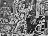 A woman mixing medicinal drugs. Original Artwork: 'Panacea' Allegorical painting by Van Heemskerk 
