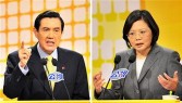  picture combo shows Taiwan's President Ma Ying-jeou (L) and opposition leader Tsai Ing-wen (R) speaking during a televised debate on a planned trade agreement with China in Taipei on April 25, 2010