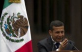 Peruvian elected president Ollanta Humala delivers a speech after a meeting with Mexican President Felipe Calderon (out of frame), at the Los Pinos presidential palace in Mexico City, on July 18, 2011
