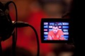 A camera displays Ray Price of Zimbabwe speaking to the media at an open session at the Sheraton Hotel and Towers on February 11, 2011 in Chennai, India.