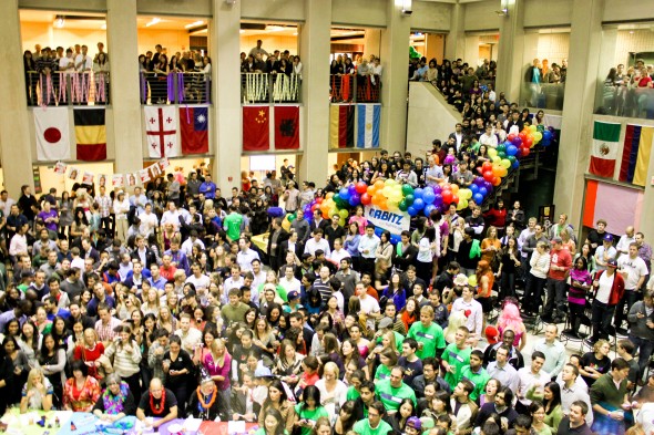 A packed crowd during a school event