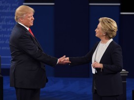 Hillary Clinton and Donald Trump shake hands after their debate on Monday