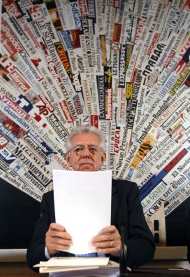 Mario Monti speaks at Rome's Foreign Press Club on Monday. Photo: Pier Paolo Cito/AP